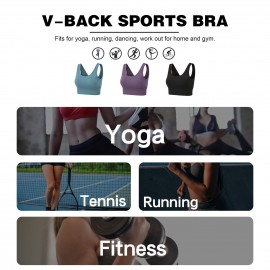 Women Sports Bra Yoga Running Workout Fitness Vest Deep V Back Padded Non-wire Crop Tops for Gym Home