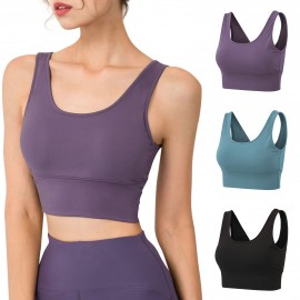 Women Sports Bra Yoga Running Workout Fitness Vest Deep V Back Padded Non-wire Crop Tops for Gym Home