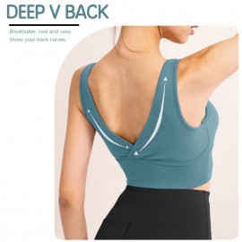 Women Sports Bra Yoga Running Workout Fitness Vest Deep V Back Padded Non-wire Crop Tops for Gym Home