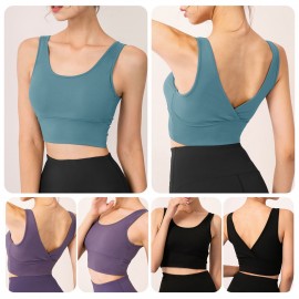 Women Sports Bra Yoga Running Workout Fitness Vest Deep V Back Padded Non-wire Crop Tops for Gym Home