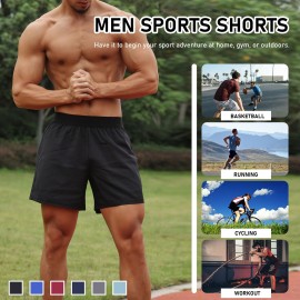 Men Sport Shorts Elastic Waist Pocket Towel Loop Running Basketball Gym Athletic Loose Fit Quick-dry Casusal Shorts