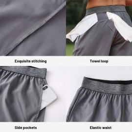 Men Sport Shorts Elastic Waist Pocket Towel Loop Running Basketball Gym Athletic Loose Fit Quick-dry Casusal Shorts