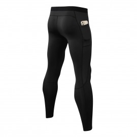 Men Sports Pants Elastic Waist Side Pockets Moisture-wicking Stretchy Tights Running Weightlifting Athletic Leggings