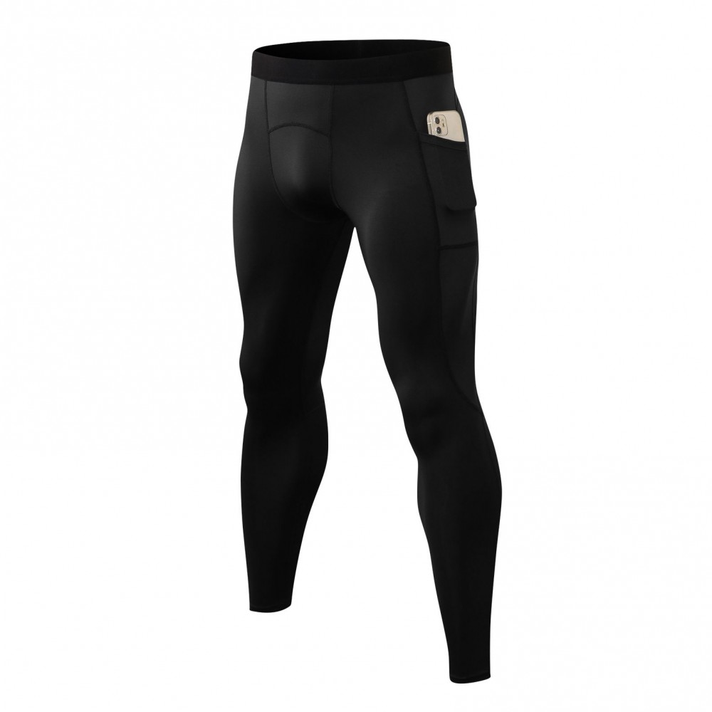 Men Sports Pants Elastic Waist Side Pockets Moisture-wicking Stretchy Tights Running Weightlifting Athletic Leggings