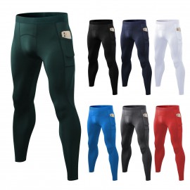 Men Sports Pants Elastic Waist Side Pockets Moisture-wicking Stretchy Tights Running Weightlifting Athletic Leggings