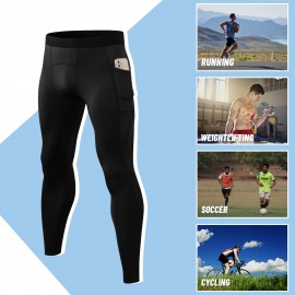 Men Sports Pants Elastic Waist Side Pockets Moisture-wicking Stretchy Tights Running Weightlifting Athletic Leggings