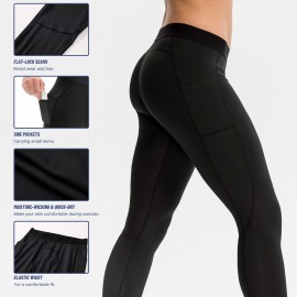 Men Sports Pants Elastic Waist Side Pockets Moisture-wicking Stretchy Tights Running Weightlifting Athletic Leggings