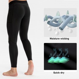 Men Sports Pants Elastic Waist Side Pockets Moisture-wicking Stretchy Tights Running Weightlifting Athletic Leggings