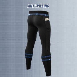 Men Sports Pants Elastic Waist Side Pockets Moisture-wicking Stretchy Tights Running Weightlifting Athletic Leggings