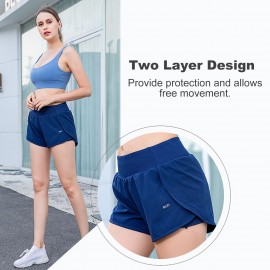 Women 2 in 1 Running Shorts Quick-Dry Sport Active Workout Gym Yoga Shorts with Pocket