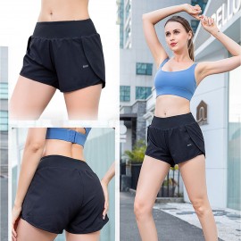 Women 2 in 1 Running Shorts Quick-Dry Sport Active Workout Gym Yoga Shorts with Pocket