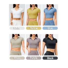 Women Sports T-shirt Crop Tops Short Sleeve Slim Shirts for Running Tennis Golf Workout