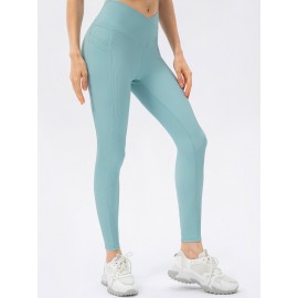 Women Sports Leggings Yoga Tights with Pockets Ribbed Pants for Workout Running Gym