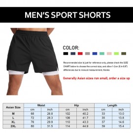 Men 2 in 1 Sport Shorts with Towel Loop Zip Pocket Quick Dry Elastic Waist Short Pants for Gym Basketball Running