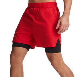 Men 2 in 1 Sport Shorts with Towel Loop Zip Pocket Quick Dry Elastic Waist Short Pants for Gym Basketball Running