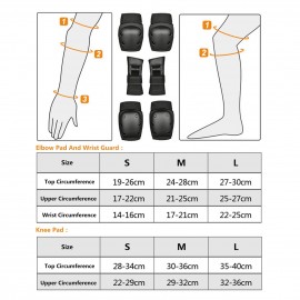 6Pcs/Set 2 Wrist Guards + 2 Elbow Pads + 2 Knee Pads Thicken Shell Impact Resistance Outdoor Sports All-around Protection