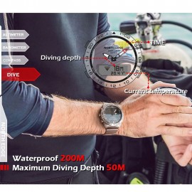 Men Sports Digital Analog Watch Diving Watch Steel Business Wrist Watch Altimeter Compass 200m Waterproof with Silicone Strap