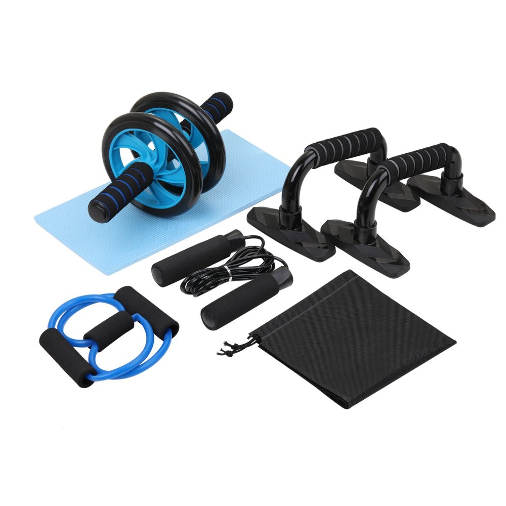 5-in-1 AB Wheel Roller Kit Spring Exerciser Abdominal Press Wheel Pro with Push-UP Bar Jump Rope and Knee Pad Portable Equipment for Home Exercise Muscle Strength Fitness