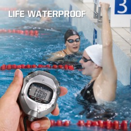 Waterproof Stopwatch Digital Handheld LCD Timer Chronograph Sports Counter with Strap for Swimming Running Football Training